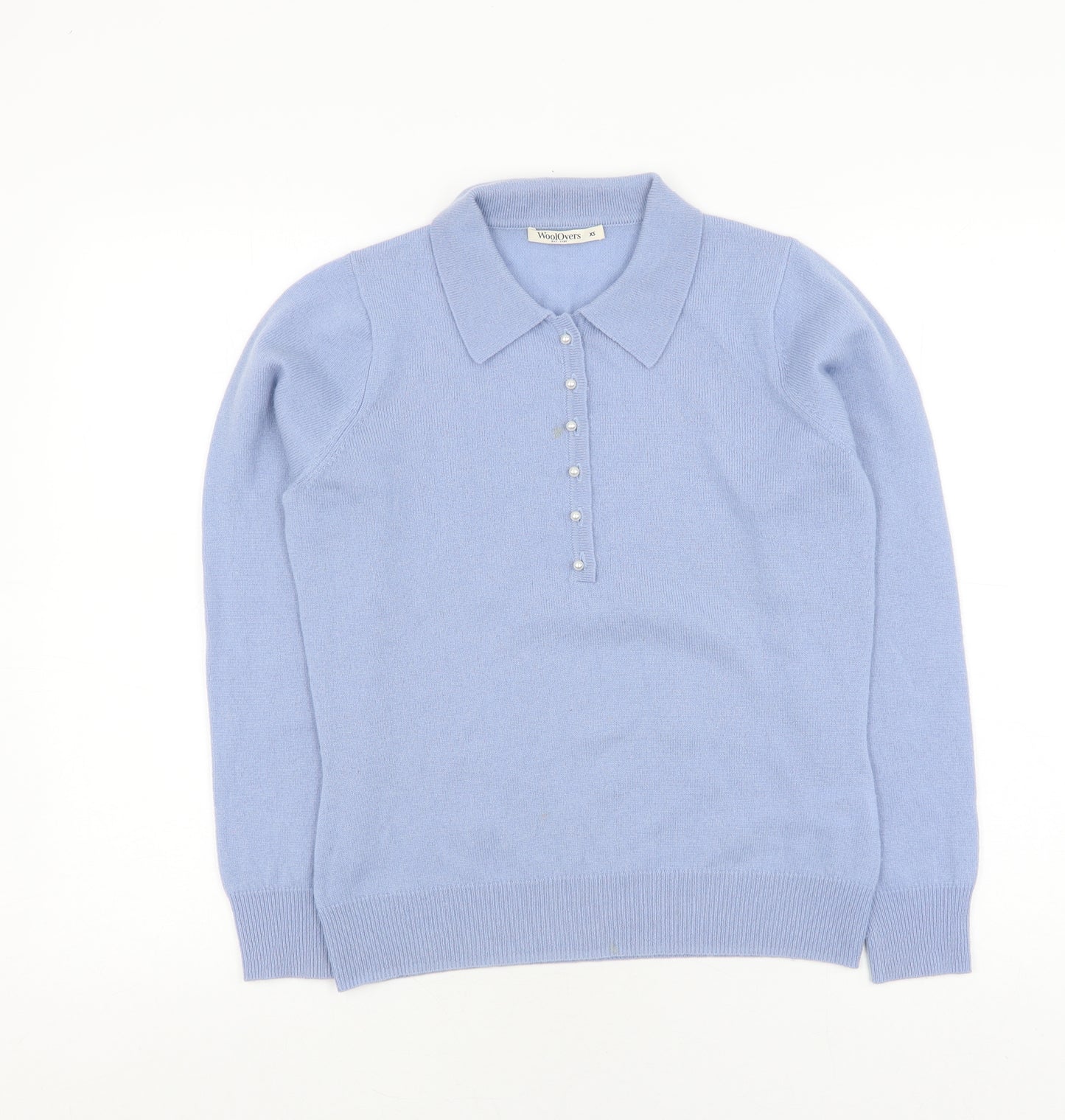 WoolOvers Women's Blue Henley Collared XS Jumper