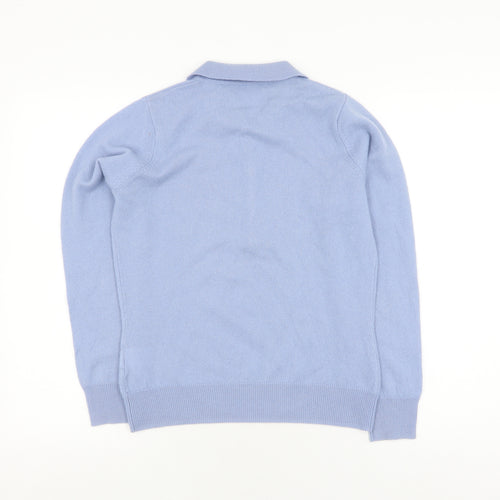 WoolOvers Women's Blue Henley Collared XS Jumper