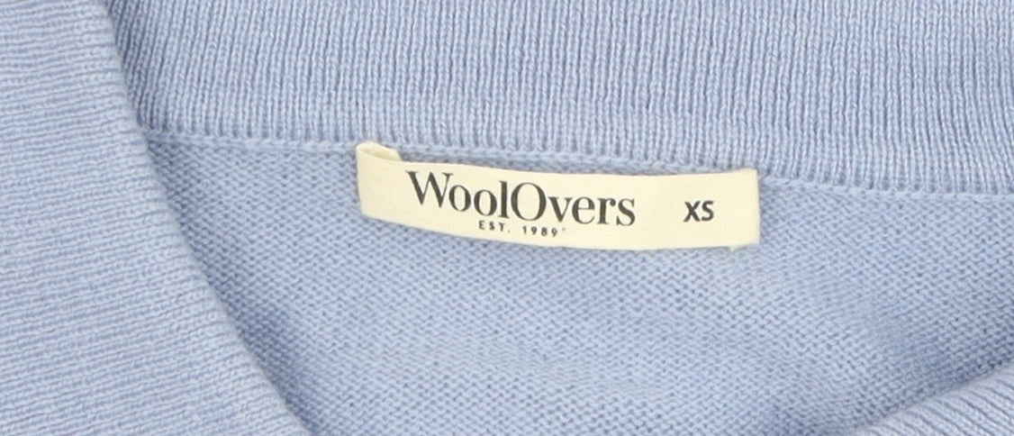 WoolOvers Women's Blue Henley Collared XS Jumper