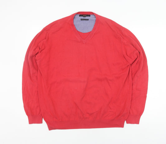 Paul Costelloe Men's Red V-Neck Cotton Pullover, XL