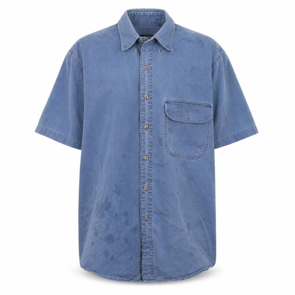Front view of Land's End unisex blue button-up m shirt