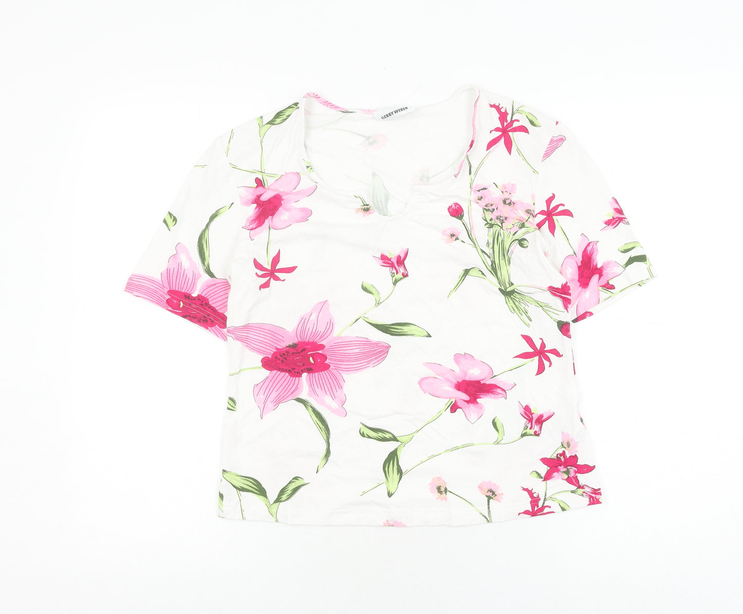 Gerry Weber Women's Floral White Tee Size 12 Jersey Style