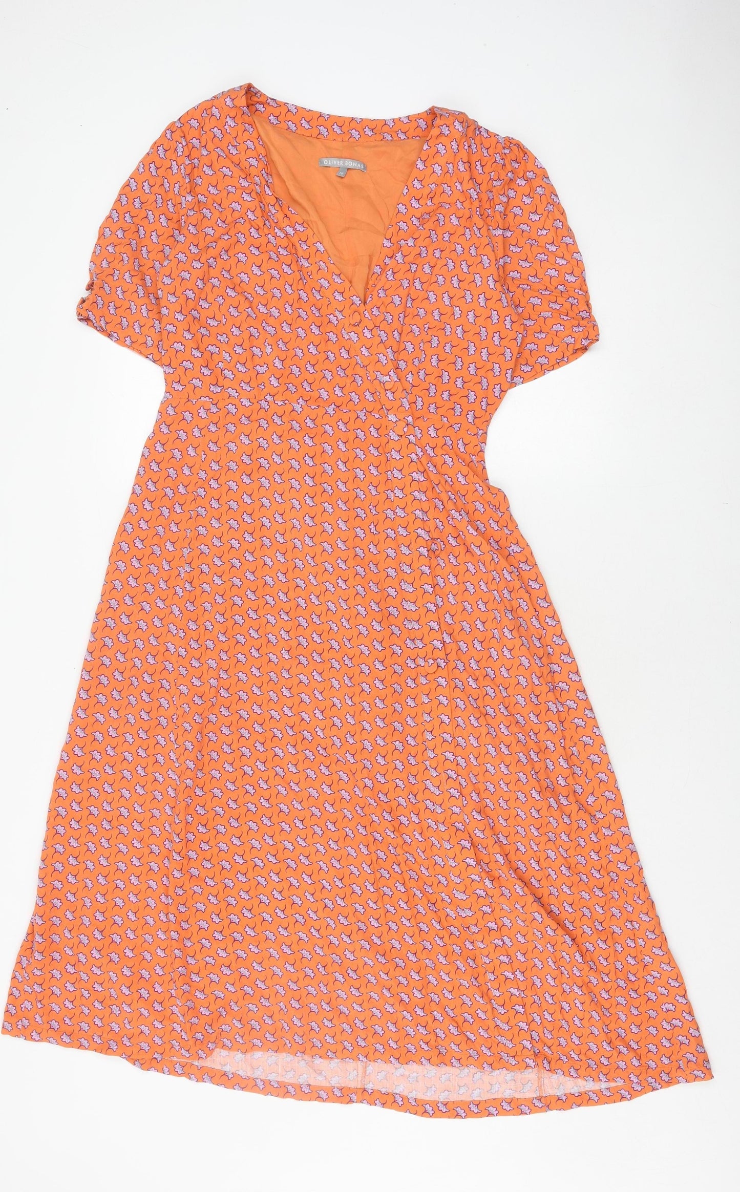 Oliver Bonas Women's Orange Floral A-Line Dress