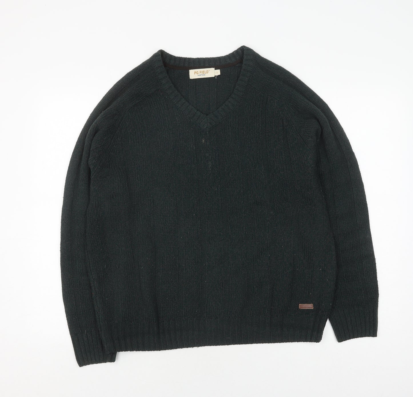 PG Field Men's Green Pullover Jumper L V-Neck