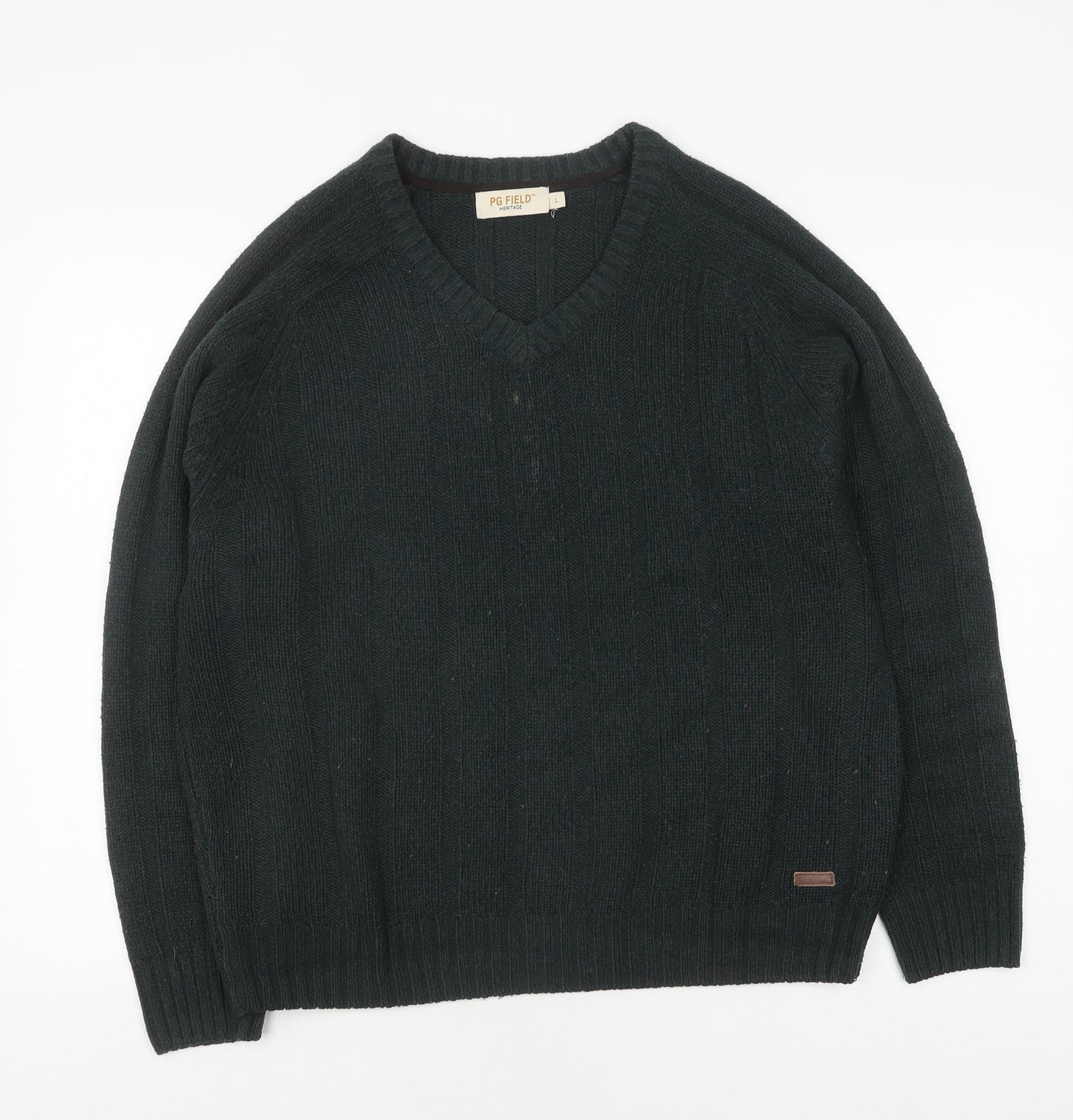 PG Field Men's Green Pullover Jumper L V-Neck