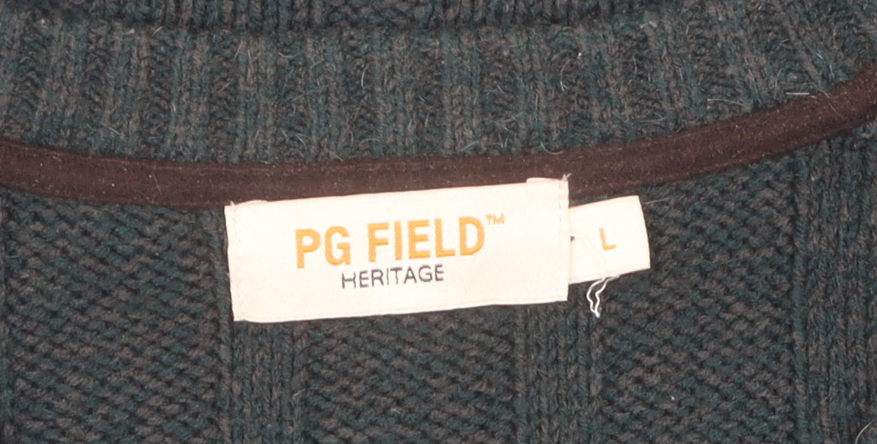 PG Field Men's Green Pullover Jumper L V-Neck