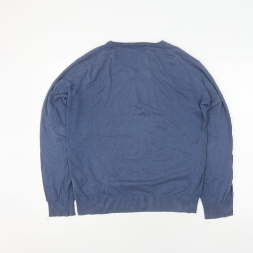 John Lewis Men's Blue Cotton Cashmere V-Neck Pullover