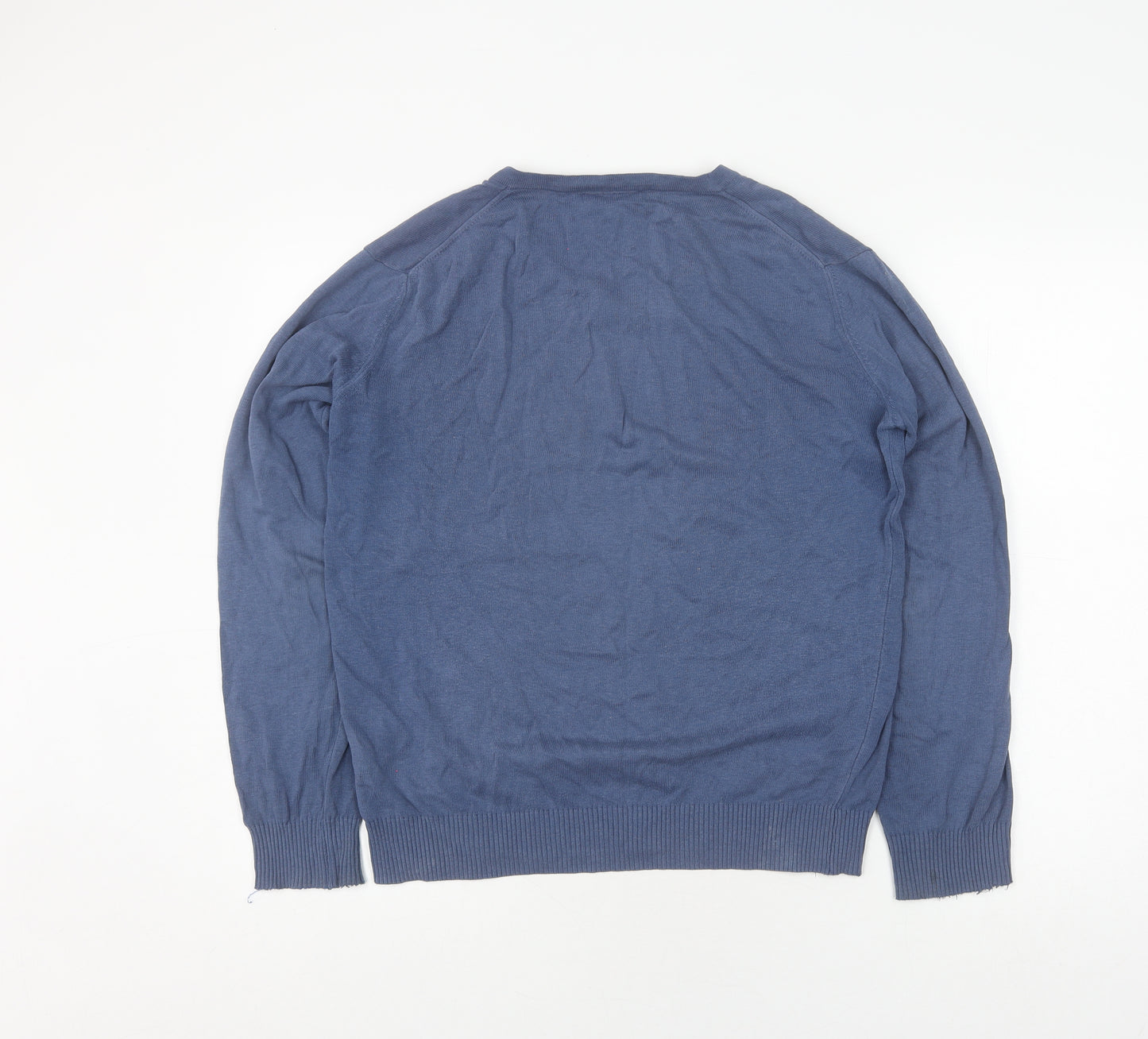 John Lewis Men's Blue Cotton Cashmere V-Neck Pullover