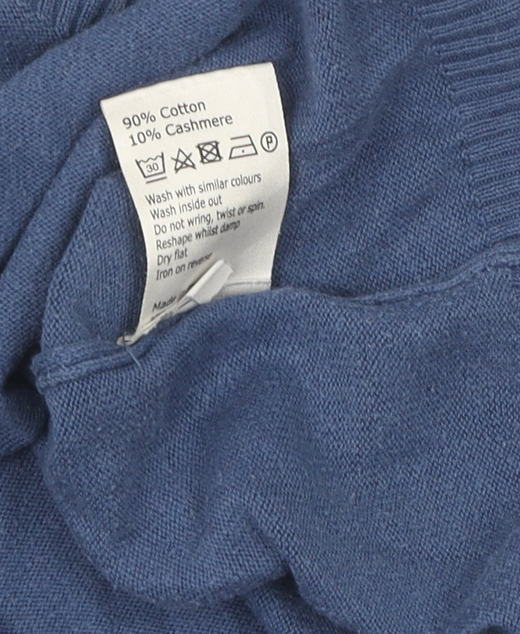 John Lewis Men's Blue Cotton Cashmere V-Neck Pullover