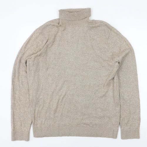 Hollister Men's Beige Roll-Neck Pullover Jumper L