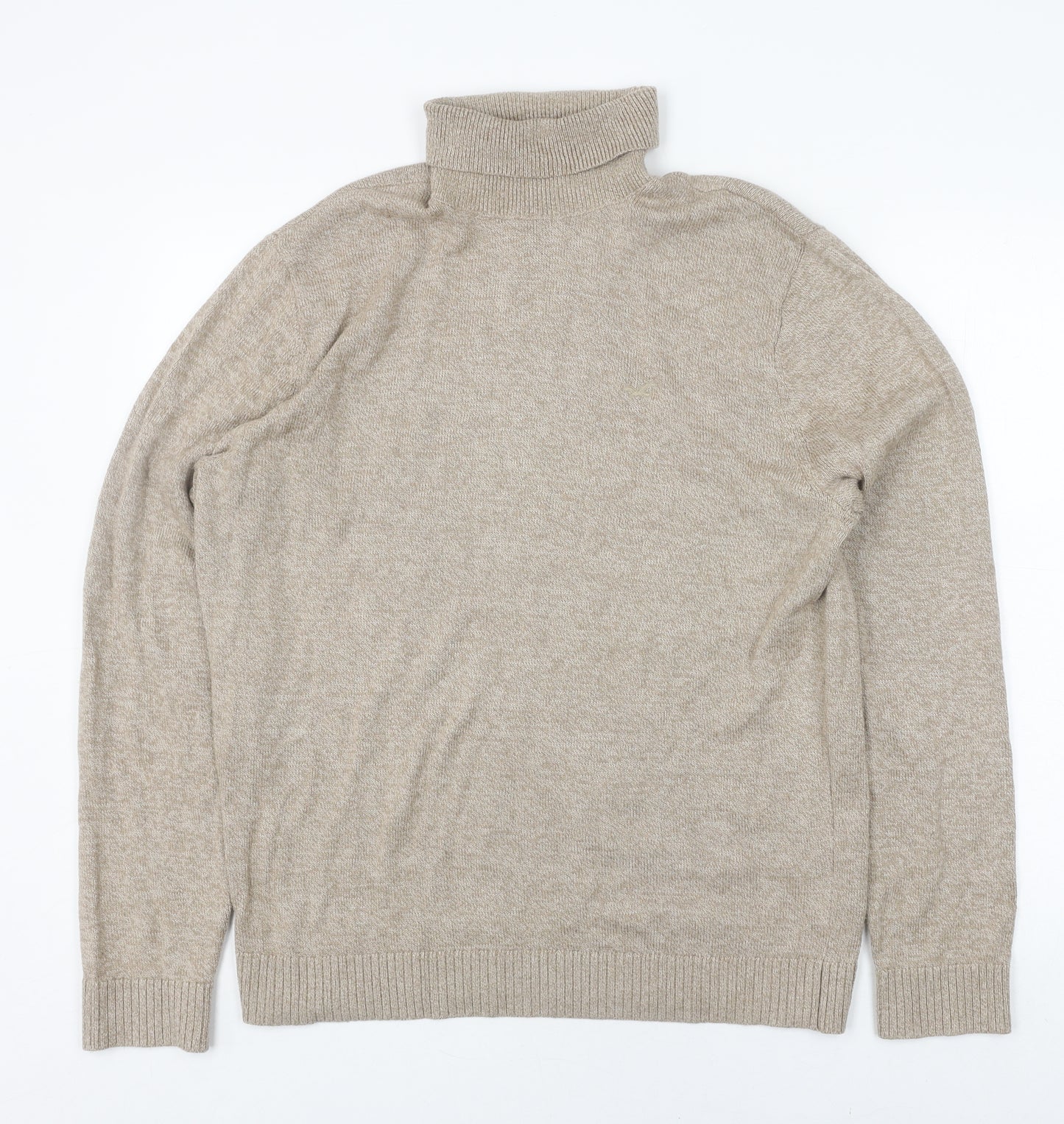 Hollister Men's Beige Roll-Neck Pullover Jumper L