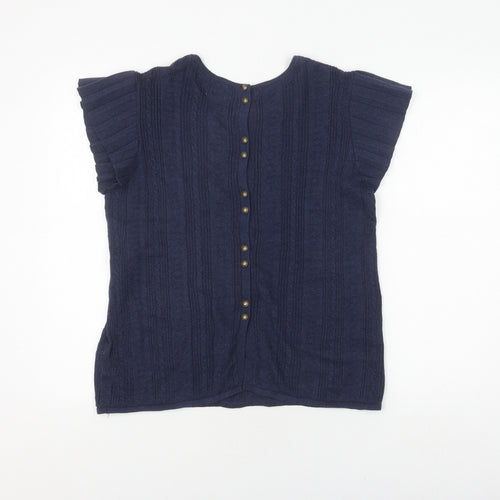 FatFace Women's Blue Button-Up Short Sleeve Top