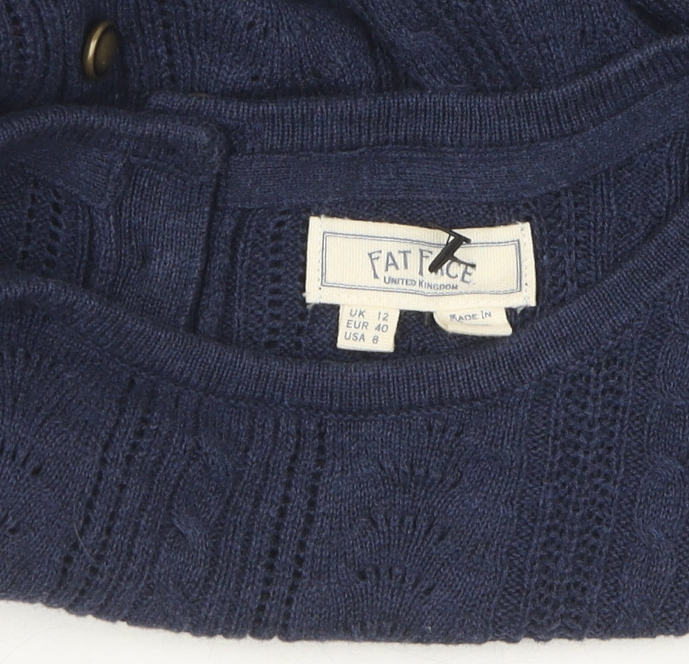 FatFace Women's Blue Button-Up Short Sleeve Top