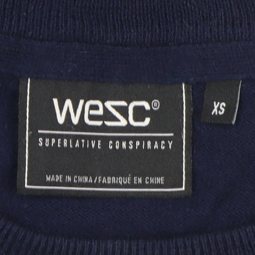 WESC Men's Blue XS Crew Neck Pullover Jumper