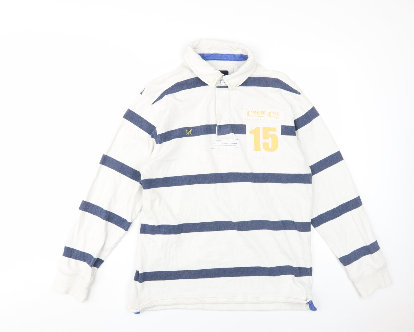 Crew Clothing Co. Men's White Striped Long Sleeve Polo M