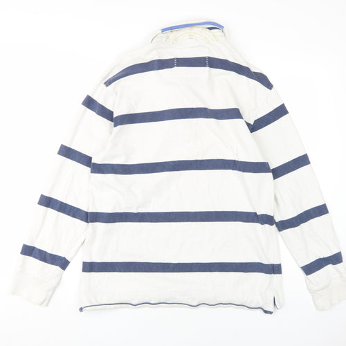 Crew Clothing Co. Men's White Striped Long Sleeve Polo M