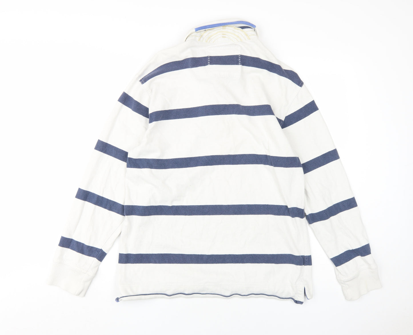 Crew Clothing Co. Men's White Striped Long Sleeve Polo M