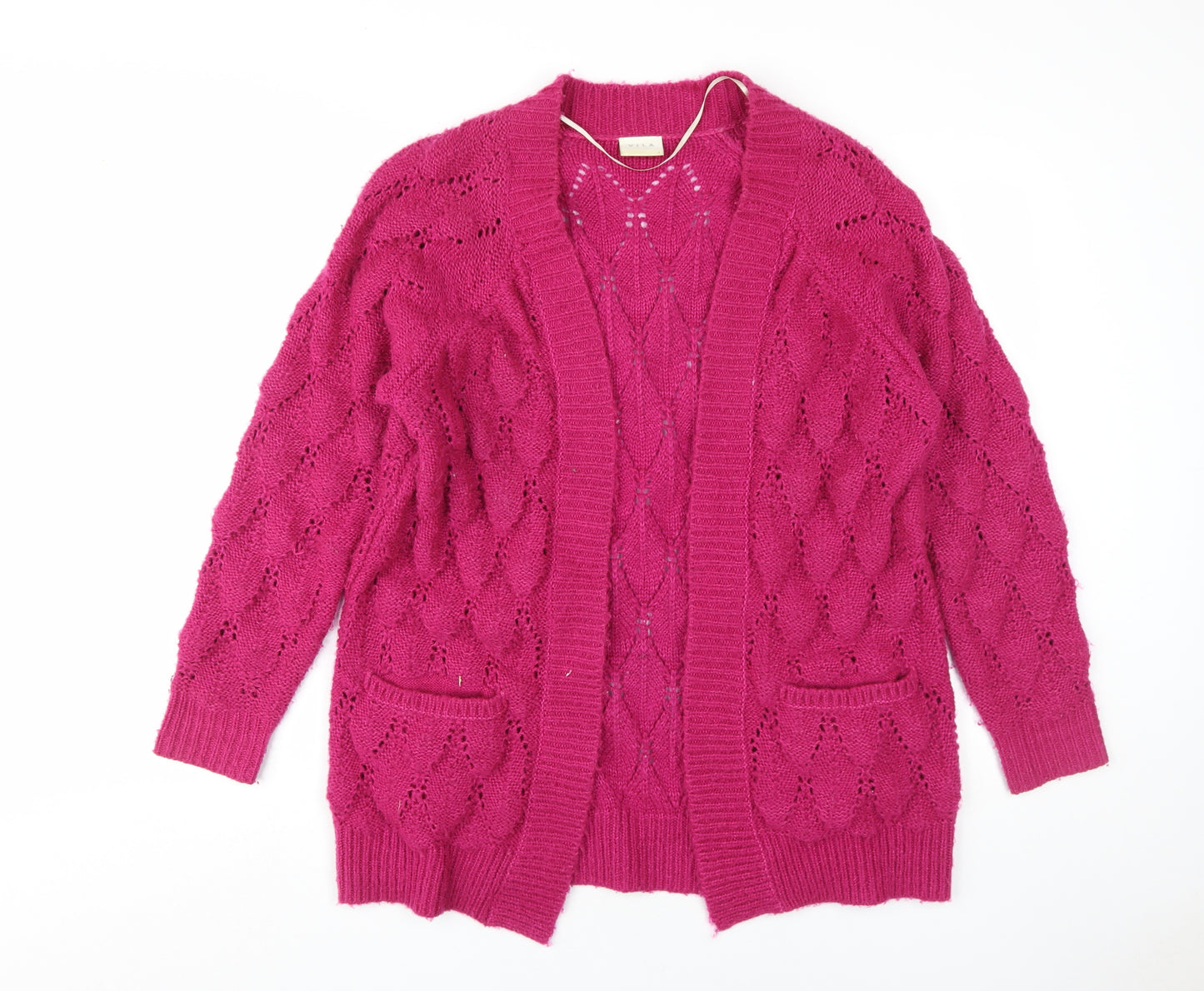 Vila Women's Pink Cardigan, S, Open-Knit, Casual