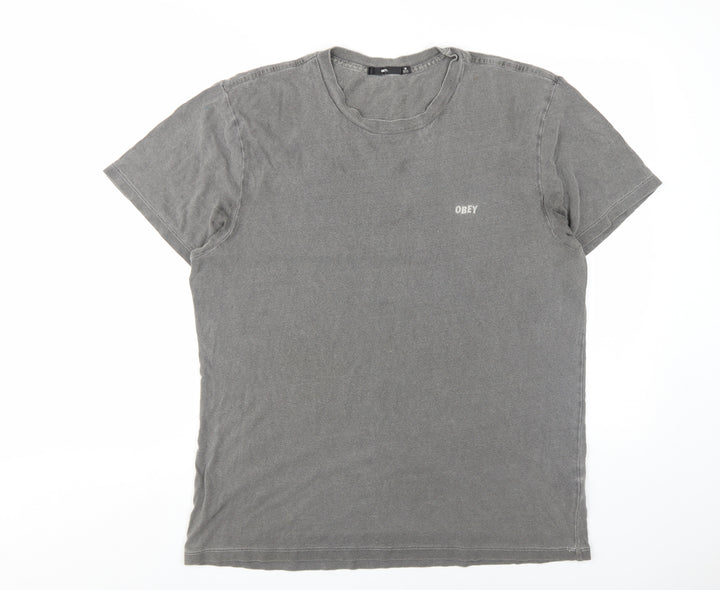 Obey Men's Grey Art Graphic T-Shirt M Regular Fit