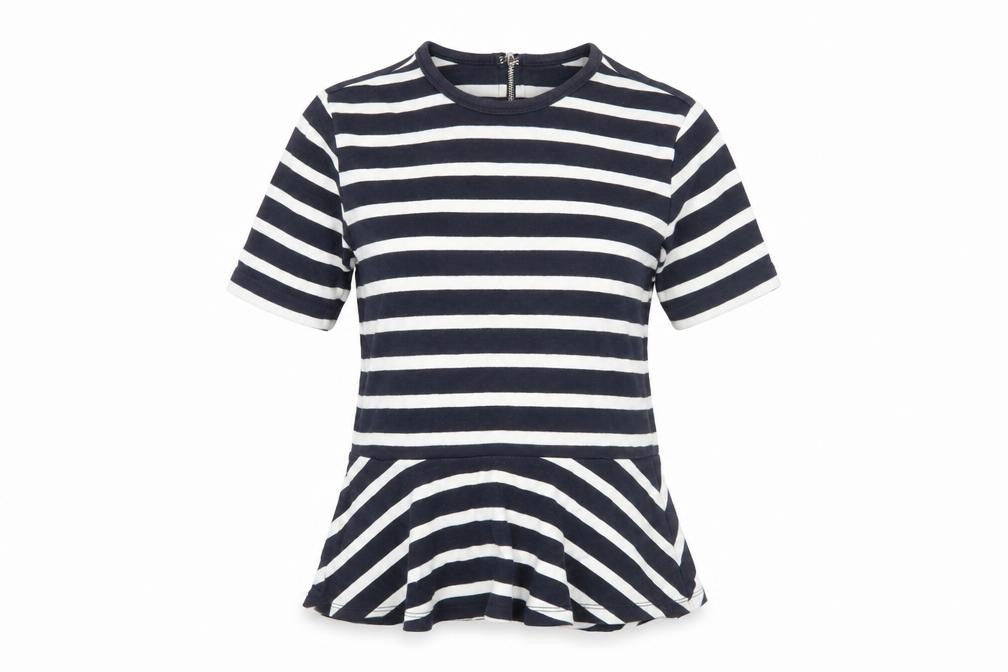 Front view of Gap Women's Black Striped XS Round Neck T-Shirt