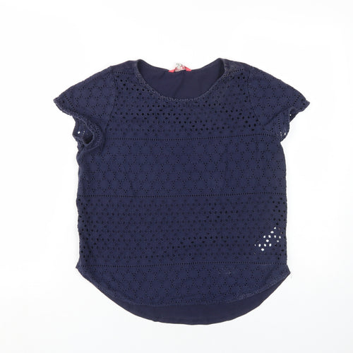 Joules Women's Blue Crochet Cotton T-Shirt, Size 10