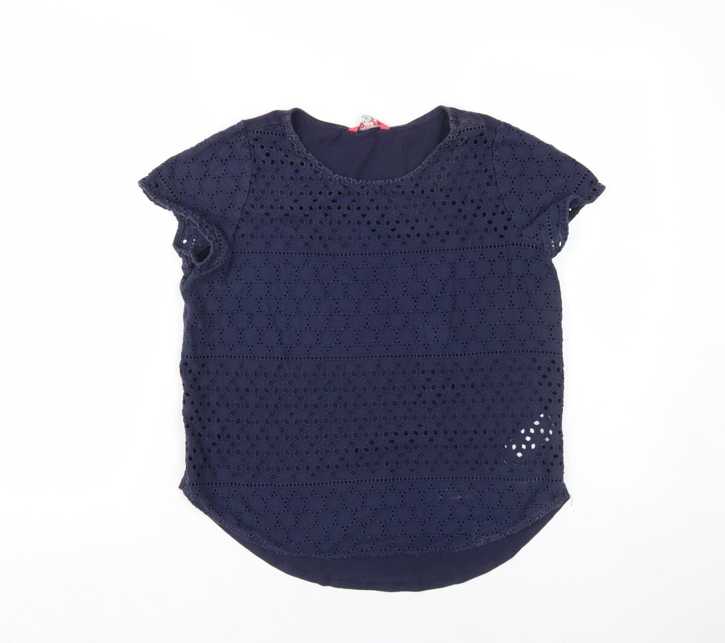 Joules Women's Blue Crochet Cotton T-Shirt, Size 10