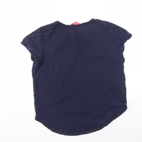 Joules Women's Blue Crochet Cotton T-Shirt, Size 10