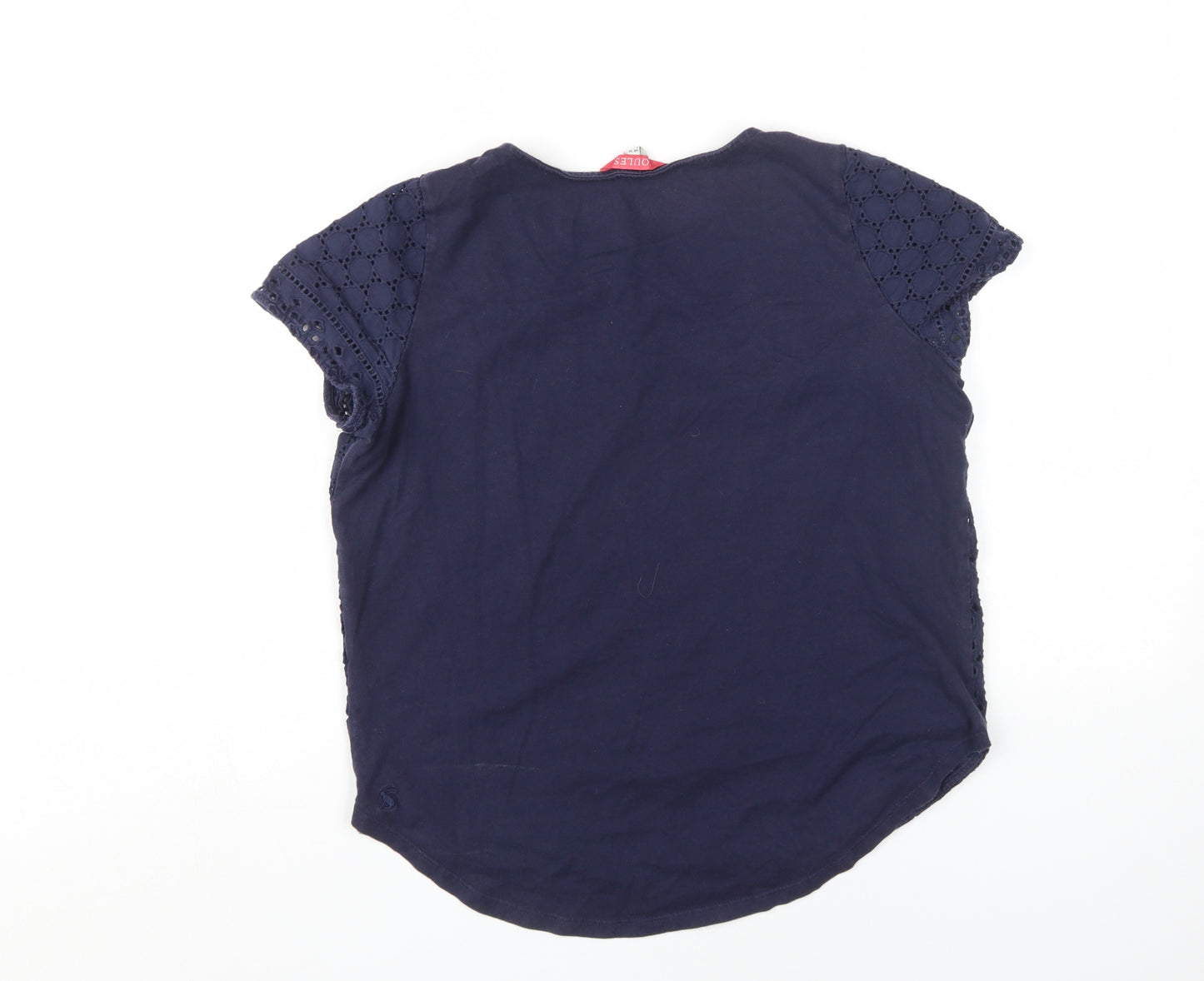 Joules Women's Blue Crochet Cotton T-Shirt, Size 10