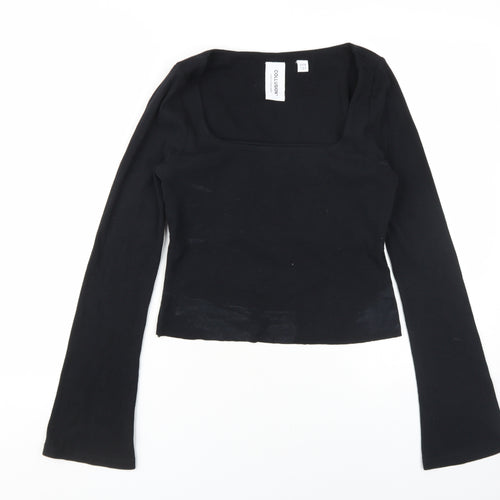 Collusion Women's Black Cropped Long Sleeve T-Shirt