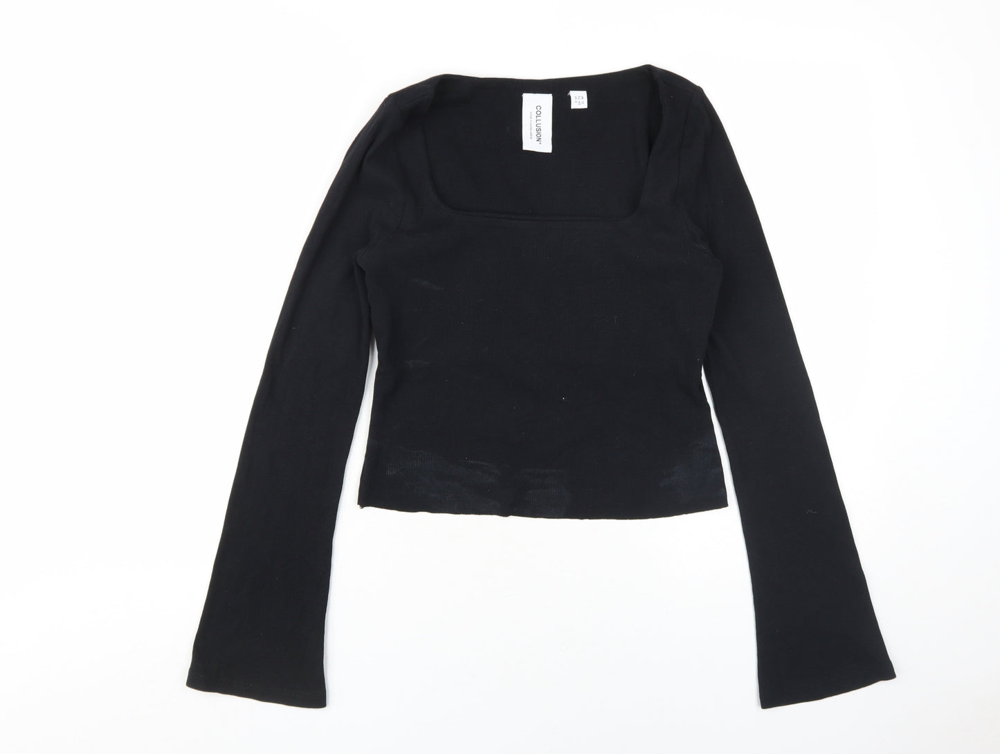 Collusion Women's Black Cropped Long Sleeve T-Shirt