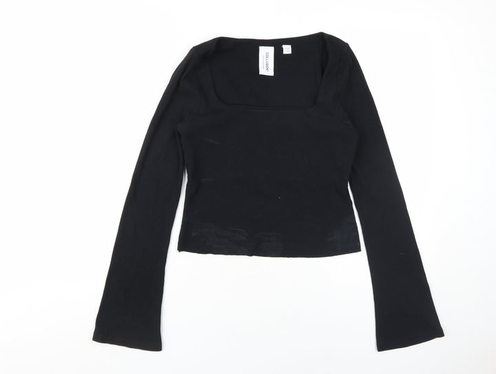 Collusion Women's Black Cropped Long Sleeve T-Shirt