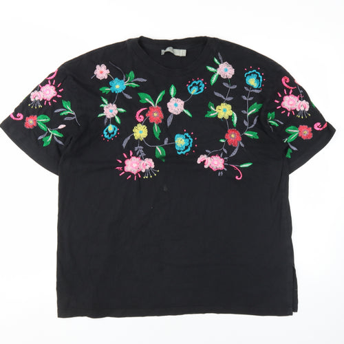 ASOS Women's Black Floral Embroidered T-Shirt Size 10
