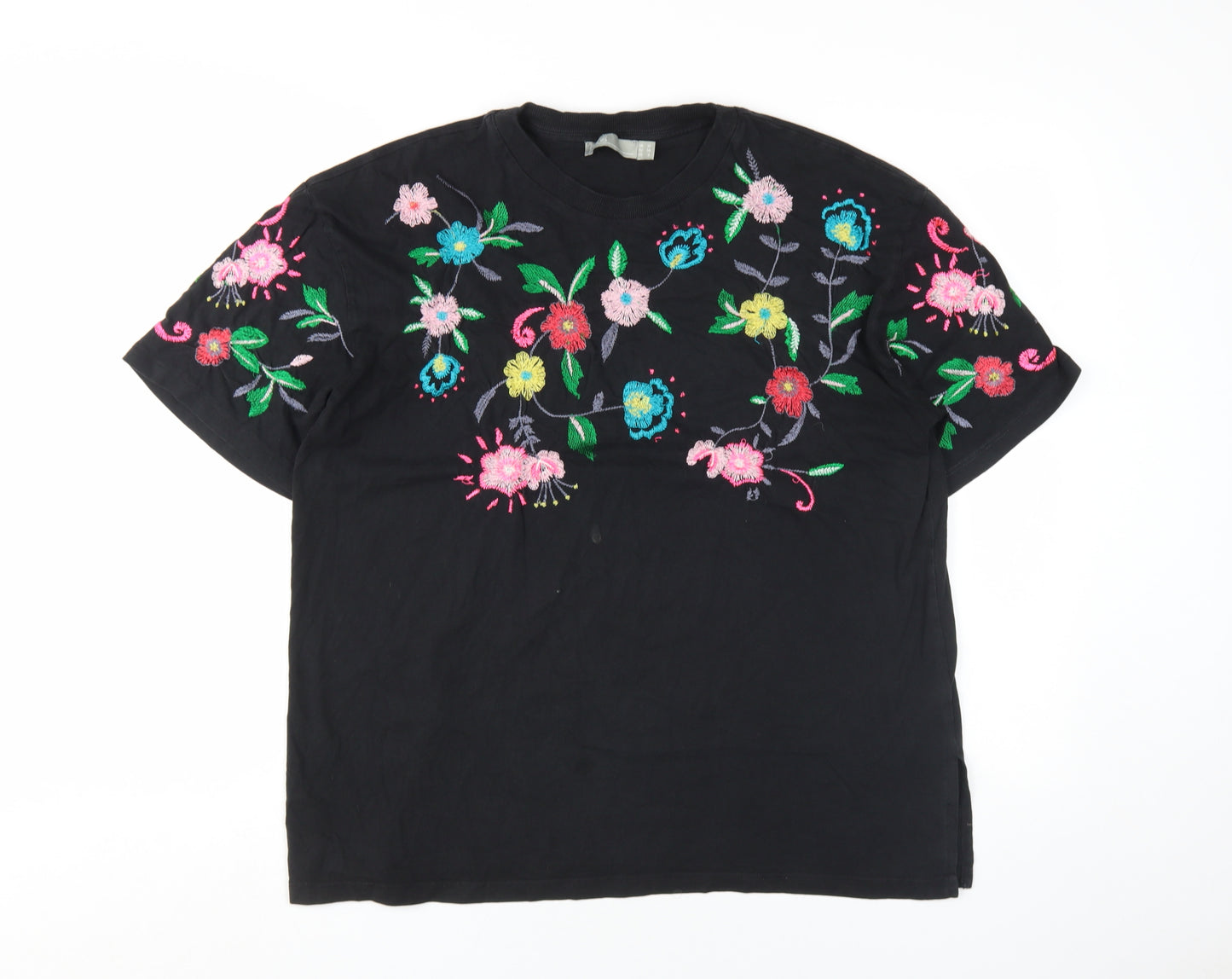 ASOS Women's Black Floral Embroidered T-Shirt Size 10