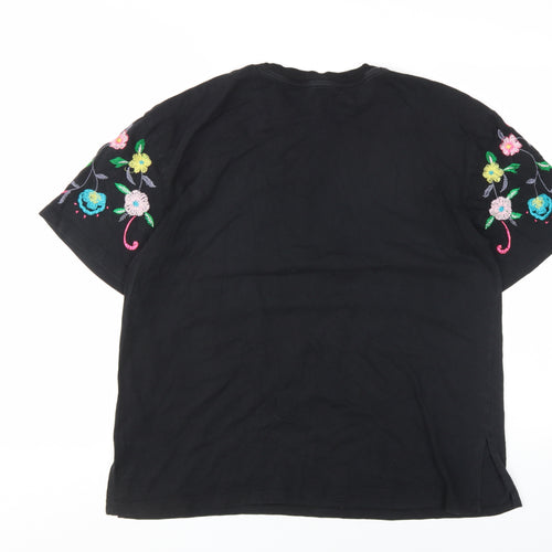 ASOS Women's Black Floral Embroidered T-Shirt Size 10