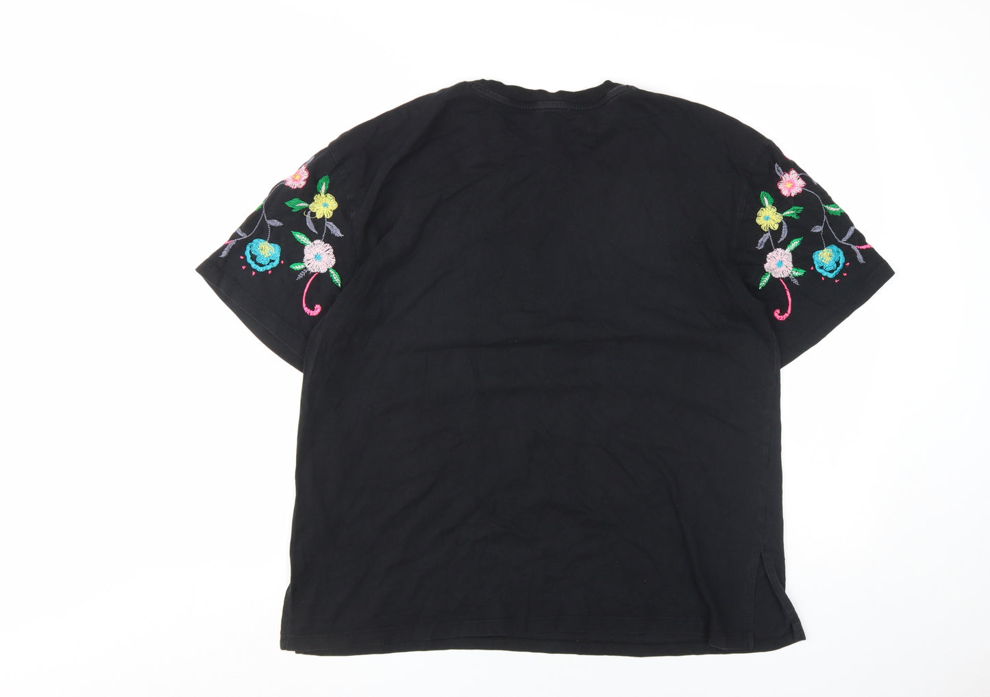 ASOS Women's Black Floral Embroidered T-Shirt Size 10