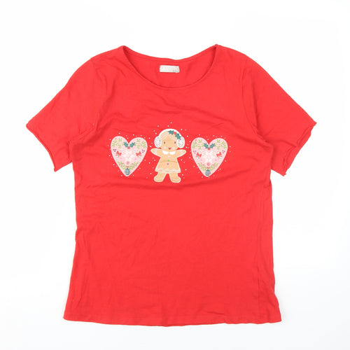 AVON Women's Red T-Shirt, Christmas Graphic, Size S