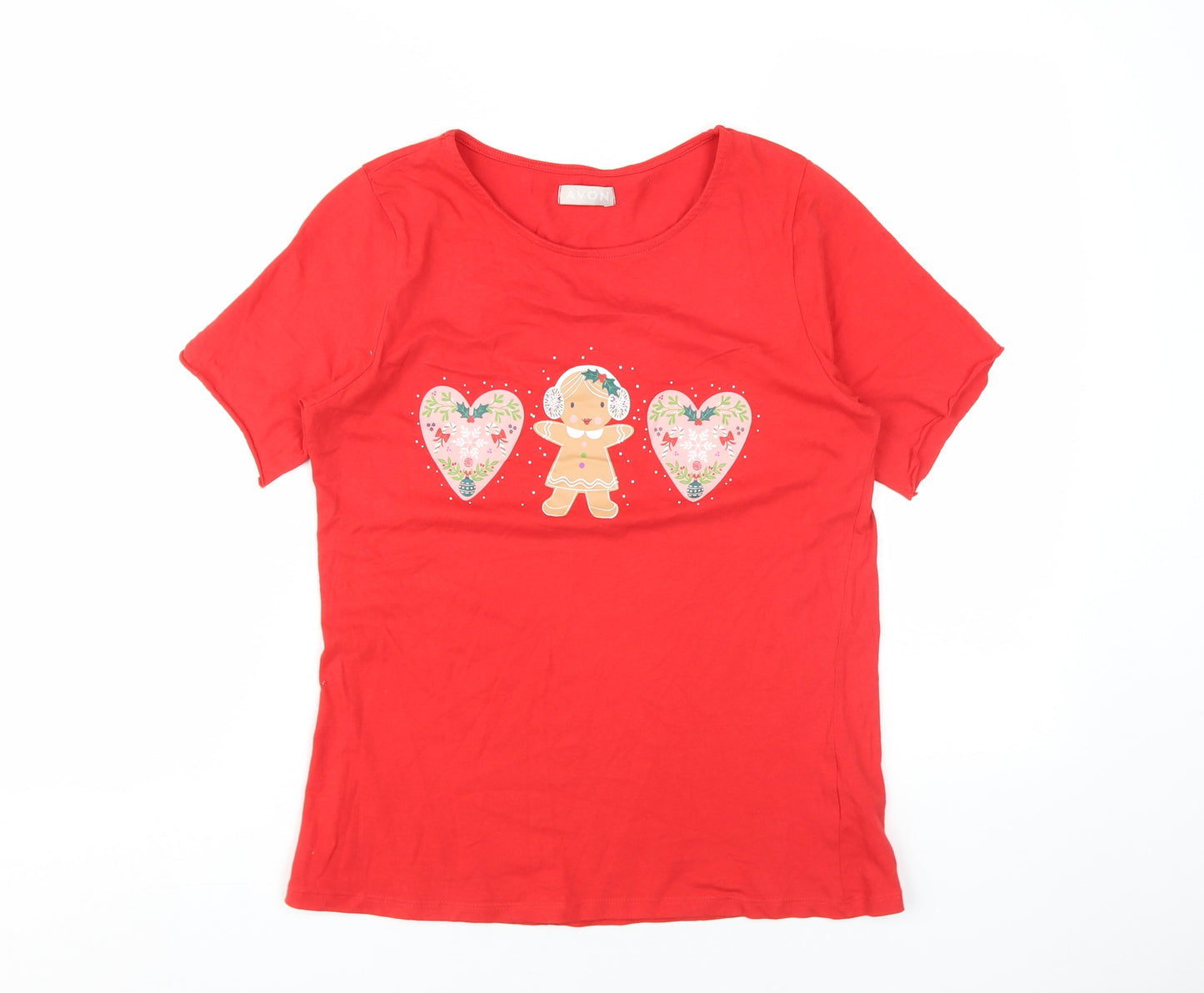 AVON Women's Red T-Shirt, Christmas Graphic, Size S