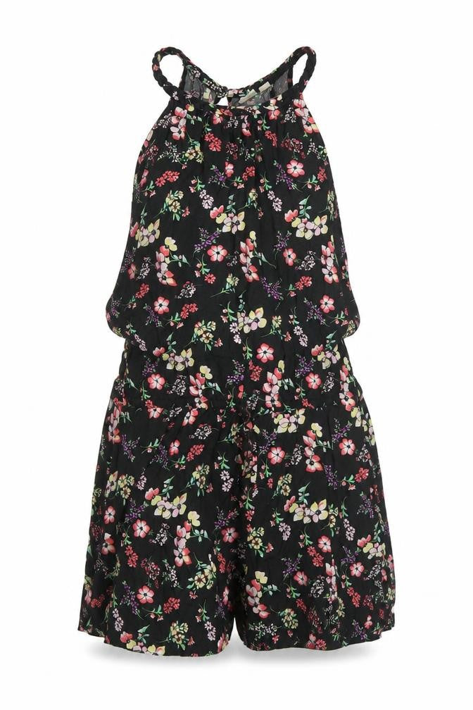 Front view of Gap Women's Black Floral Romper, M, Casual