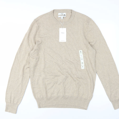 Marks and Spencer Men Beige M Cotton Pullover Jumper