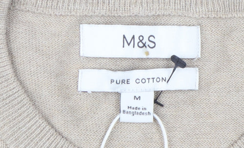 Marks and Spencer Men Beige M Cotton Pullover Jumper
