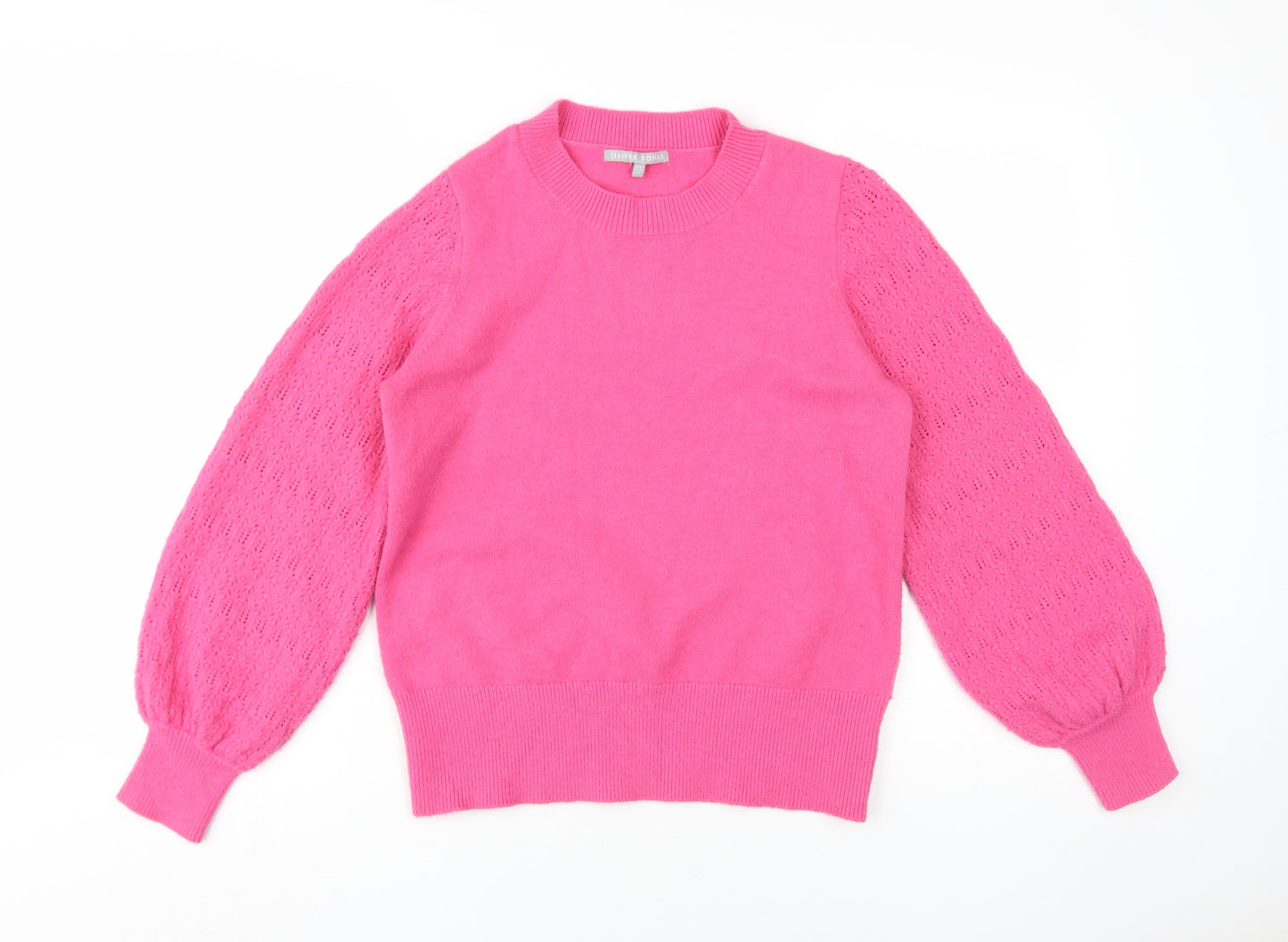 Oliver Bonas Women's Pink Pullover Jumper with Balloon Sleeves