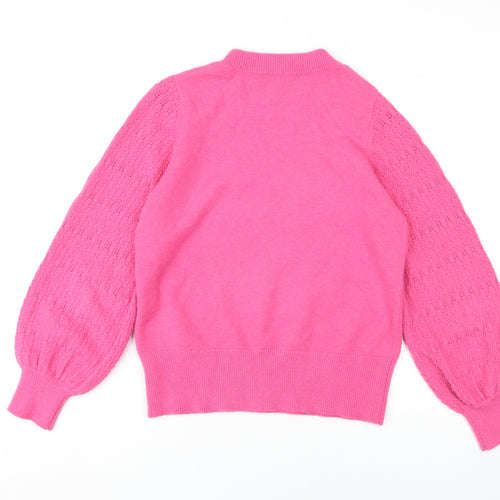 Oliver Bonas Women's Pink Pullover Jumper with Balloon Sleeves