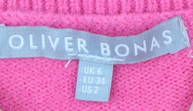Oliver Bonas Women's Pink Pullover Jumper with Balloon Sleeves
