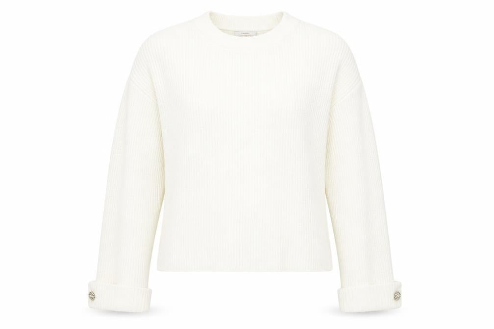 Front view of Riani Women's White High Neck Cotton Jumper, size 12