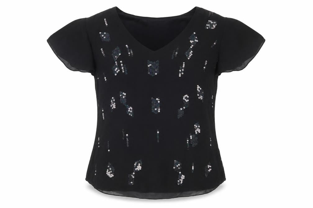 Front view of Clothes Contact Women's Black Sequin Blouse, size 12
