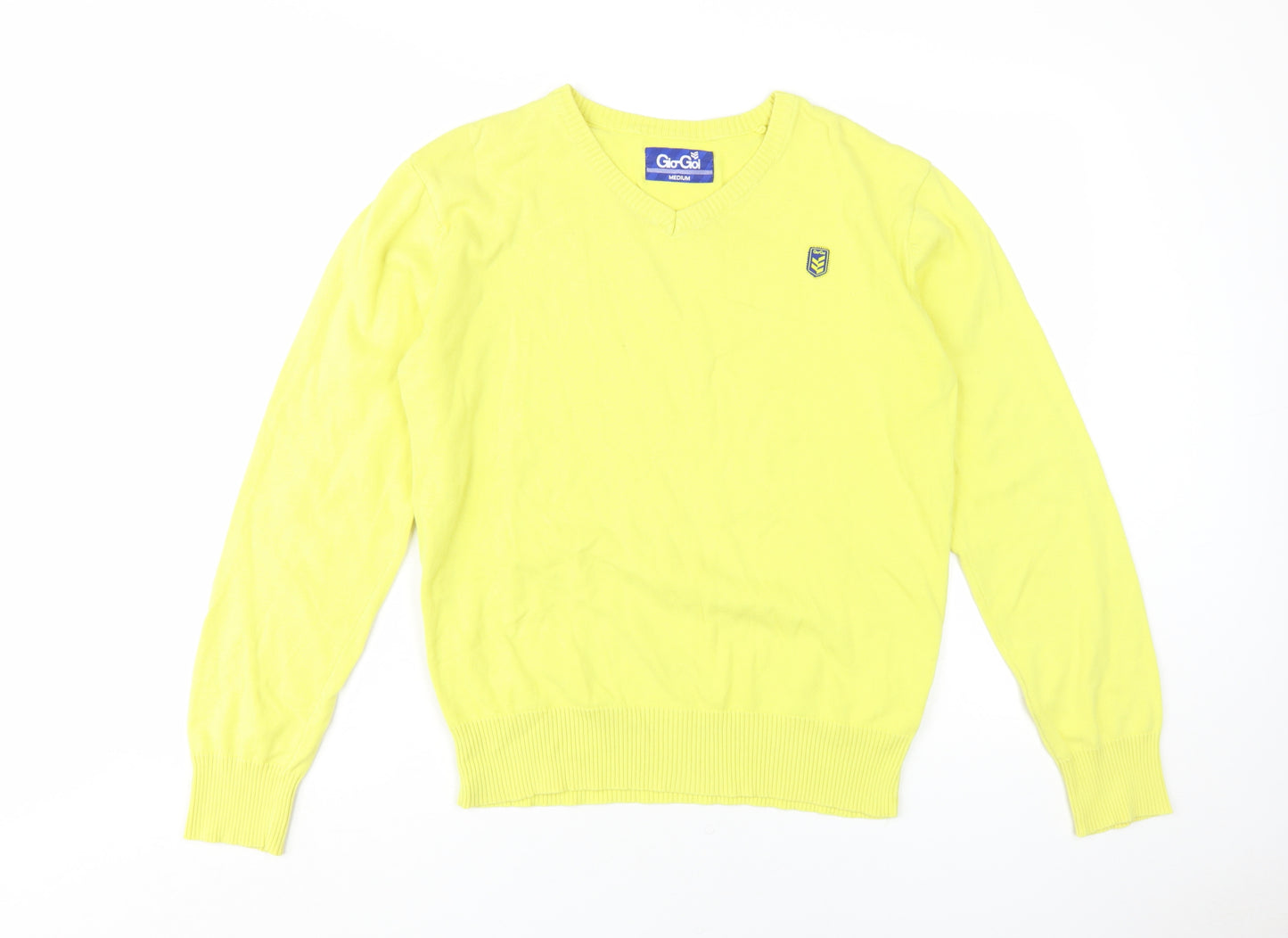 Gio Goi Men's Yellow V-Neck Pullover Jumper, Medium