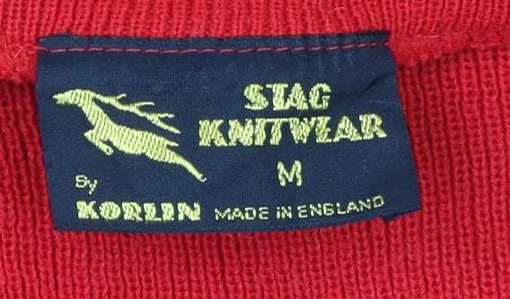 Stag Knitwear Men's Red V-Neck Jumper M Casual