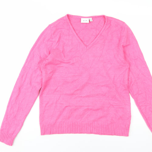 Vila Women's Pink V-Neck Pullover Jumper M