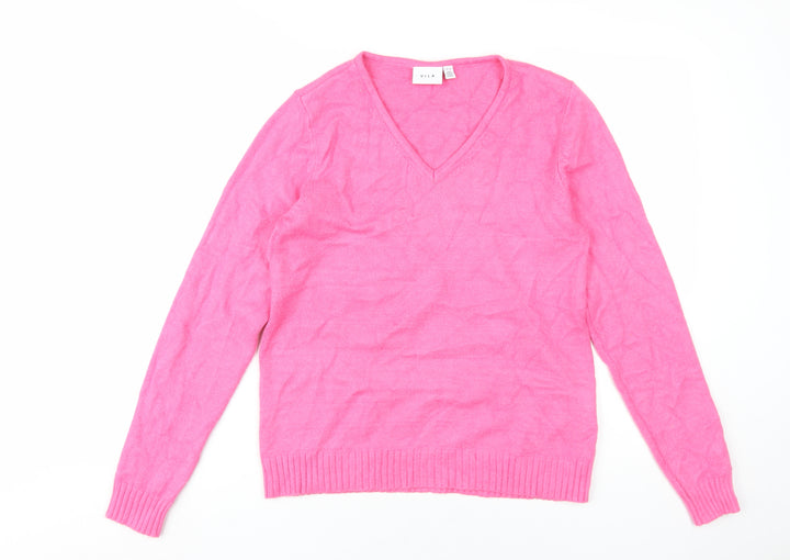 Vila Women's Pink V-Neck Pullover Jumper M