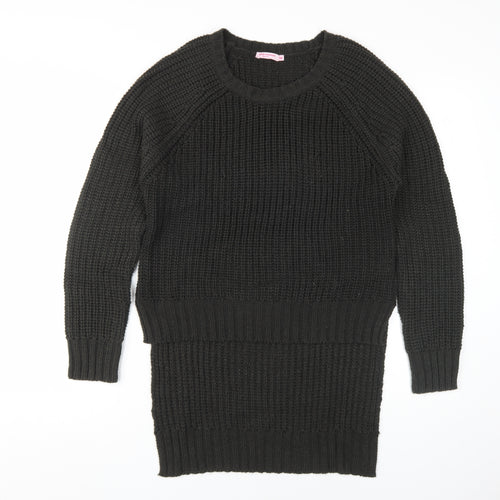 Pink Woman Black Chunky-Knit Pullover Jumper M